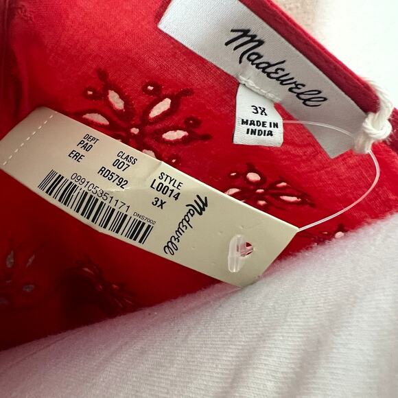 NWT Madewell Eyelet Peplum Top 3X Plus Size Red Scalloped Keyhole Versatile Chic - Picture 10 of 10